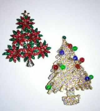 Two Random Antique Kramer Christmas Tree Brooches