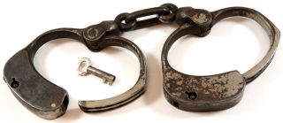 Antique Iver Johnson Handcuffs Carry Open Police Prison Restraints W/ Key Old