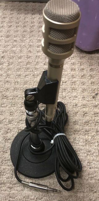 Vintage 1970 Lanier Dynamic Microphone 250 With Cable And Stand