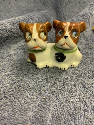 Collectible Vintage Ceramic Googly Eyed Dog Salt And Pepper Shakers 2.  25 In