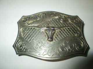Vintage Lyntone Co.  Nickel Plated Western Long Horn Steer Belt Buckle