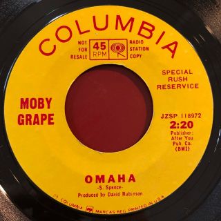 Moby Grape Omaha B/w 8:05 Columbia Promo 45