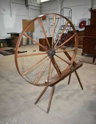 Large 19th Century Primitive Antique Spinning Wheel