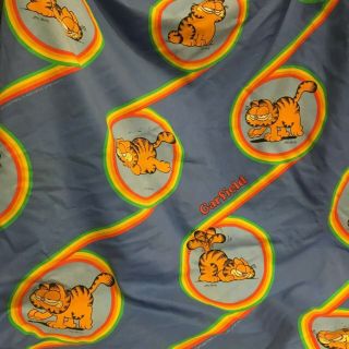 Garfield Vintage Full Size Flat Sheet Bedding Blue Rainbows 1978 Craft Fabric