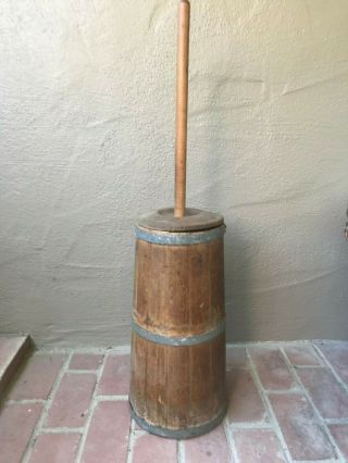 Antique - Primitive Wooden Staved Butter Churn With Dasher