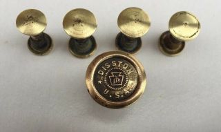 Vintage Disston U.  S.  A.  1 Inch Diameter Brass Saw Medallion & 4 Brass Saw Buttons