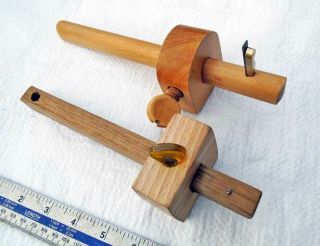 Vintage Beech Boxwood & Brass Cutting Gauge & Oak & Beech Marking Gauge Old Tool