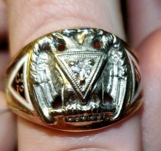 Masonic 14k Gold & Diamond 32nd Degree Scottish Rite Masonic Ring