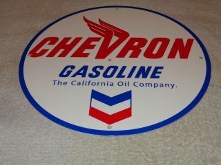 Vintage Chevron Gasoline California Oil Company 11 3/4 " Porcelain Metal Gas Sign