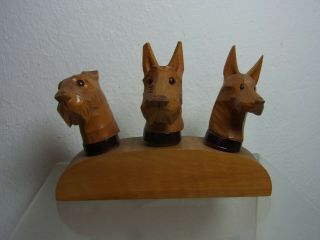 Vintage German Carved Wood Bottle Spout Set Of Three Dog Kawe Ba