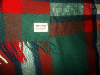 Vintage Wool Plaid Troy Robe Stadium Camp Throw Fringed Blanket 52 X 70