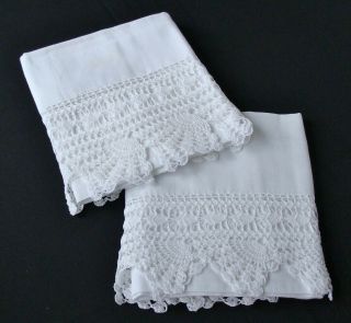 Vintage Cotton Pillowcase W Crochet Lace Trim