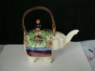 Elephant Ceramic Teapot with Black Americana Man Sitting on Lid,  Vintage Japan 2
