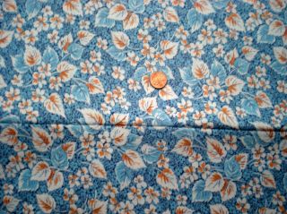 Floral Intact Vtg Feedsack Quilt Sewing Doll Clohtes Craft Fabric Blue Orange