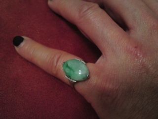 Antique Chinese Art Deco Jadeite Jade 9 Ct Yellow Gold & Silver Ring