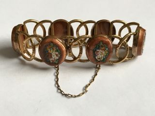 Antique Victorian 1890’s Pinchbeck Italian Micro Mosaic Goldstone Bracelet