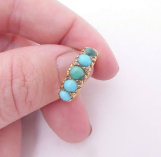18ct Gold Natural Turquoise Rose Cut Diamond,  5 Stone Victorian 1900
