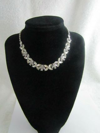 Vintage Signed Pennino Clear Rhinestones Silver Tone Collar Necklace 16 "