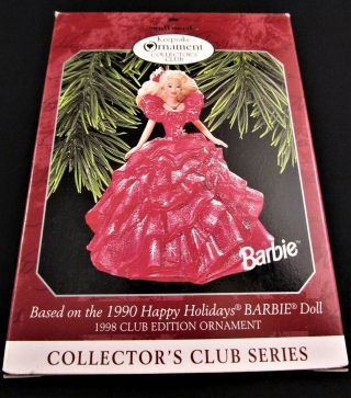 1998 Hallmark Keepsake Ornament Barbie Based On The 1990 Happy Holidays Mib