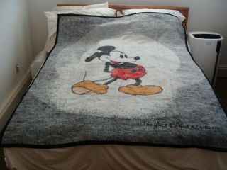 Vtg Biederlack Mickey Mouse Reversible Blanket Throw Twin Full Bed Shawl 59x78