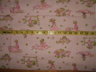 Little Girls Playing Vintage Fabric Pink Green Scenes 2,  Yards Cotton Blend 44w