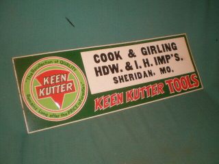 Vintage Keen Kutter International Harvester Sign Sheridan,  Mo Cook & Girling Nos
