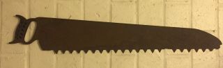 Old Vintage Ice Saw 28 Inches Long Cast Iron Handle Handsaw - Missing One Tooth