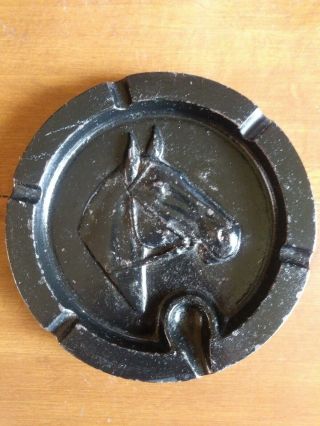 Vintage 9 " Round Cast Iron Horse Head Ash Tray With Pipe Rest