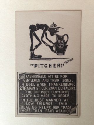 1885 Buffalo Ny Ad Comic Baseball Card Pitcher Penfold Black Figure