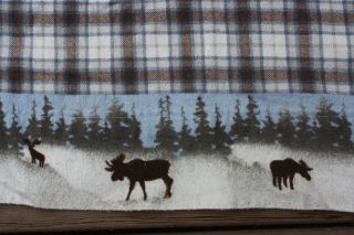 Woolrich Home Queen Blue Gray Plaid 100 Cotton Flannel Moose Trim Flat Sheet