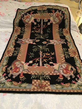 Vintage Tapestry Homemade With Elephants Black And Gold