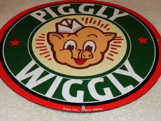 Vintage " Piggly Wiggly Grocery Store " 11 3/4 " Porcelain Metal Food Gas Oil Sign