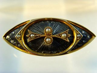 Exquisite Antique Victorian 9 Ct Gold Enamel And Pearl Brooch