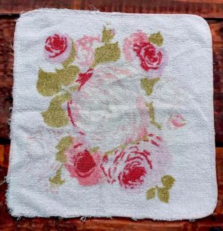 Vtg 1960s Cannon Pink Red Floral Roses Terry Bath Hand Wash Towel Mid Century