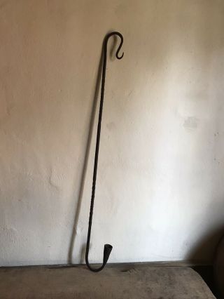 Early Antique Hand Forged Iron Hanging Long Shepherds Hook Loom Light Aafa