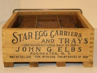 Antique Star Egg Carrier & Tray Wooden Crate Rochester York Dozen 12 Eggs