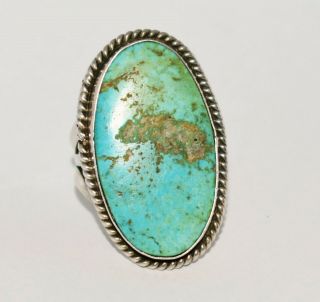 Vintage Navajo Sterling Silver Large Old Pawn Oval High Lonsome Turquoise Ring