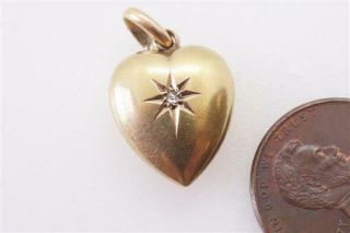 Pretty Antique English 15k Gold Diamond Puffed Heart Charm / Pendant C1901