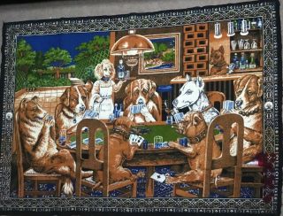 Vintage Dogs Playing Poker Cards Tapestry Wall Hanging Man Cave 54x39