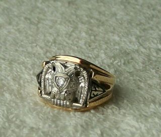 Vintage Mens Masonic 10k Gold Double Eagle Ring With Diamond Sz 9 32 Degree