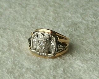 Vintage Mens Masonic 10K Gold Double Eagle Ring With Diamond SZ 9 32 Degree 2