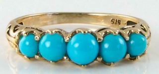 Divine 9 Ct 9k Gold Persian Turquoise Eternity Vintage Ins Ring Resize