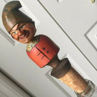 Anri Wood Wooden Carved Carving Cork Bottle Wine Stopper Bobble Head Gnome