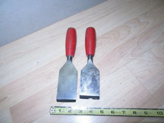2 Vtg Red Devil Tools Glaziers Chisel No.  453 Stanley Made ? User Tools Restore