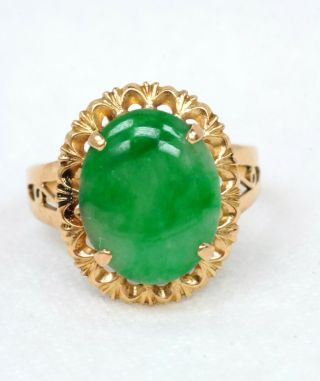 Vintage 16k Yellow Gold Jade Jadeite Cabochon Ring Size 8