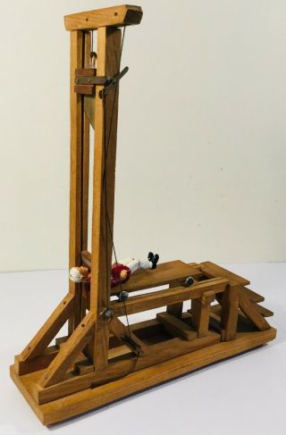 Wooden Handmade Guillotine Model Including Soon To Be Beheaded Man