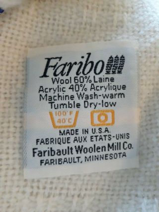 Faribo Wool Blend Blanket Throw 56 " X52 " Ivory Faribault Woolen Mill Monogramed