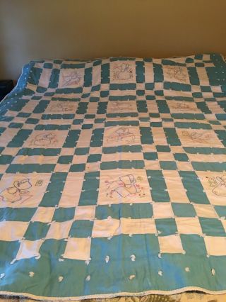 Handmade Sunbonnet Sue Quilt Well Made Embroidered Patchwork Antique Vintage