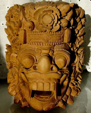 Old Vintage Indonesian Highly Carved Heavy Wood Face Mask Wall Hanging