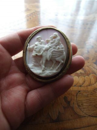 Antique Victorian Cameo Of Babe Jesus,  Mary & Joseph Pinchbeck Brooch